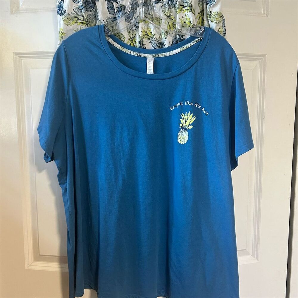 Cacique Women's Plus Size 18/20 Pajama Set Pineapple Graphic Print Blue